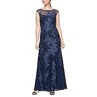 Alex Evenings Women's Long Length Fit and Flare Mother of The Bride Dress with Godet Detail (Petite and Regular Sizes)