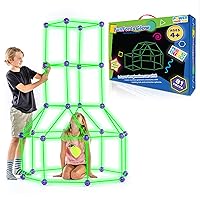 Fun Forts Glow Fort Building Kit for Kids - 81 Pack Glow in The Dark STEM Building Toys Indoor Outdoor Play Tent for Kids Construction Toys with 53 Rods and 28 Spheres