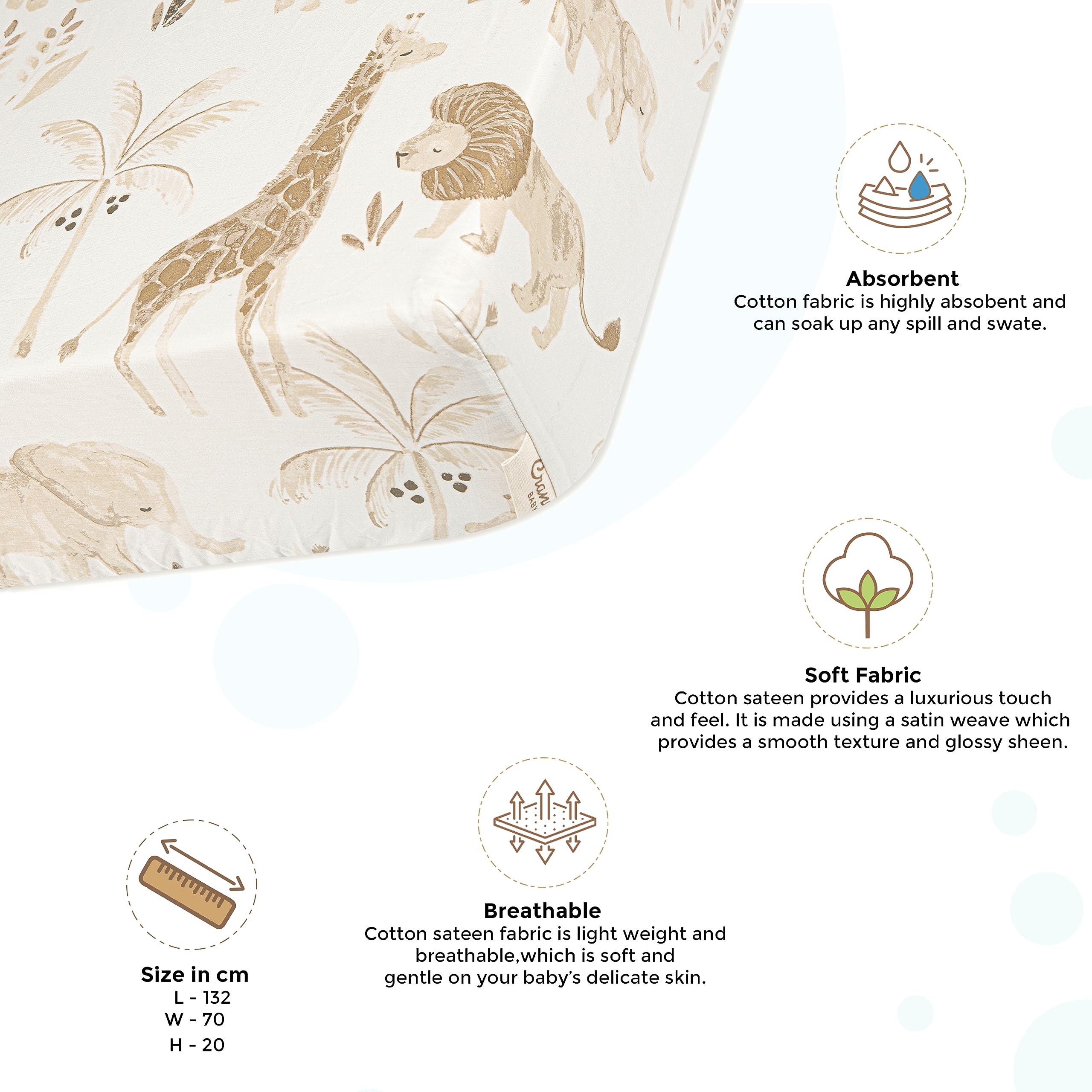 Crane Baby Soft Cotton Crib Mattress Sheet, Fitted Sheet for Cribs and Toddler Beds, Safari Animal, 28”w x 52”h x 9”d