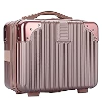 Portable Hard Shell Cosmetic Travel Case, Small Travel Hand Luggage with Elastic Band, Mini ABS Carrying Makeup Case Suitcase, Rose Gold