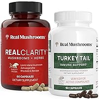 Real Mushrooms RealClarity (60ct) and Turkey Tail (90ct) Capsules Bundle - Mushroom Supplement for Mental Clarity, Focus & Immune Support - Vegan, Non-GMO, Verified Levels of Beta-Glucans