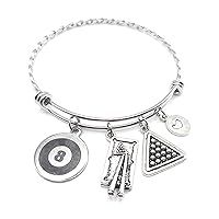 Billiards Charm Bracelet Shoot Pool 8 Ball Braided Stainless Steel Expandable Bangle Gift for Player