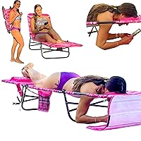 FLIPCHAIR Patio Chaise Lounger Chair Face & Arm Holes 3 Legs Support Polyester Material Reclining Backrest Head Pillow Made for Tanning at Beach, Backyard or Lake PATENTS PENDING 1 Pink