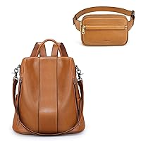 S-ZONE Genuine Leather Backpack Purse Bundle with RFID Blocking Fanny Packs Belt Bag
