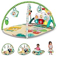 Bright Starts 4-in-1 Groovin’ Kicks Piano Gym, Tummy Time Play Mat & Activity Baby Toys, Green - Tropical Safari, Newborn to Toddler