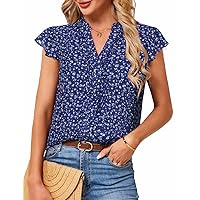 JASAMBAC Womens Blouses Dressy Casual V Neck Ruffle Short Sleeve Flowy Shirts Cute Loose Spring and Summer Tops