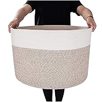 Qiangcui Large Laundry Basket, Laundry Hamper Cotton Rope Storage Baskets with Handles, Woven Basket for Storing Clothing, Diapers, Toys,Black (Color : Brown)