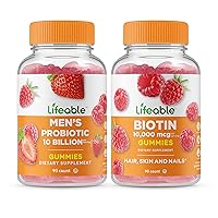 Lifeable Men's Probiotic 10 Billion + Biotin, Gummies Bundle - Great Tasting, Vitamin Supplement, Gluten Free, GMO Free, Chewable Gummy