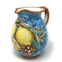 Italian Ceramic Art Pottery Vessel Pitcher gal 0,264 Vino Vine Hand Painted Made in ITALY Tuscan