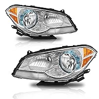 Headlights Assembly Fit For 08-12 Chevy Malibu 2008 2009 2010 2011 2012 Chevy Malibu 08 09 10 11 12 Chevy Malibu Headlamp Replacement Left Side And Right Side (Chrome Housing Amber Reflector)