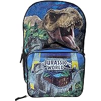 Jurassic World 15 Inch Kids Backpack With Removable Lunch Box Set (Blue-Black)