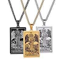 Tarot Pendant Necklace Personality Retro Men Square Cuban Chain Birthday Gift Valentine's Day Gift One-Sided