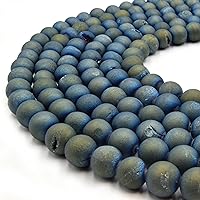 Druzy Beads | Round Matte Druzy Agate Beads | Loose Beads | Beads by The Strand | Blue/Gold 10mm