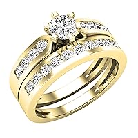 Dazzlingrock Collection Round White Diamond Solitaire Style Tapered Shank Wedding Ring Set for Her (0.95 ctw, Color I-J, Clarity I1-I3) in Gold