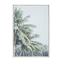 Kate and Laurel Sylvie Pale Green Coconut Palm Trees Framed Canvas Wall Art by The Creative Bunch Studio, 23x33 White, Warm Tropical Art for Wall