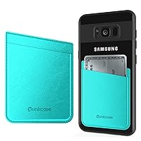 PunkCase CardStud Deluxe Stick On Wallet | Adhesive Card Holder Attachment for Back of Most Other Smart Phone Cases | Prime Genuine Leather Pouch | Discreet & Secure [Teal]