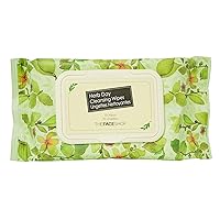 The Face Shop Herb Day 365 Cleansing Wipes | Practical Cleansing Wipes for Makeup Residues & Impurities Removal | Eye Make Up Remover | Enriched with 9 Herbs for Moisturizing & Low-Irritant, 70 Ct.