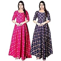 Jessica-Stuff Women Printed Rayon Blend Stitched Anarkali Gown Wedding Dress Pack Off 2 (17115)