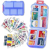 Pill Organizer with Medicine Labels Travel Daily Pill Container Mini Medication Organizer Storage Pill Organizer Travel Essentials Pill Case 7 Day Pill Organizer(Blue & 146 Lables)