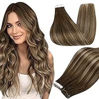 Full Shine Invisible Tape in Extensions Human Hair Color 4/24/4 Medium Brown to Honey Blonde Hair Extensions Tape ins 22 Inch Tape in Hair Extentions 20 Pcs Seamless Skin Weft Tape Hair 50 Gram
