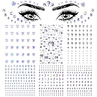 OIIKI 6 Sheets Face Gems Stickers, Heart Jewelry Eye Stickers, Acrylic Crystal Moon Face Eyes Stickers, Halloween Round Rhinestones Body Face Makeup Stickers, 6 Styles Jewels Tattoos for Women, Girls