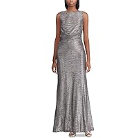 Lauren Ralph Lauren Womens Dilamana Gathered Sleeveless Evening Dress Gray 6