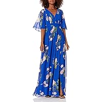 Adrianna Papell Women's Floral Chiffon Dress with Flutter Sleeves