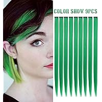 Colored Clip in Hair Extensions 21 Inch Green Wig Heat-Resistant Straight Highlight Hairpieces Cospaly Fashion Party Christmas Gift for Kids Girls 9 Pcs (Green)