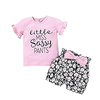 Happy Pack Baby Girl Clothes Outfits CottonLetter Print Ruffled TopsCasual2PCS Set Girl Bundle (Black, 6-12 Months)
