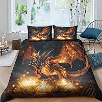 Fire Dragon Puzzle 3D Printed for Boys Girls Comforter Covers Duvet Cover Quilt Cover Bedding Set Soft Microfiber with Pillow Cases with Zipper Closure 3 Pieces Twin（173x218cm）