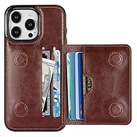 KIHUWEY Compatible with iPhone 15 Pro Max Wallet Case Credit Card Holder, Premium Leather Kickstand Flip Hidden Magnetic Clasp Durable Shockproof Protective Cover for 6.7 inch (Brown)