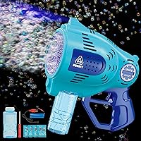 Roberly Bubble Machine Gun - 57 Holes Rechargeable Bubble Guns for Kids Ages 4-8, Bubble Blaster Blower with LED Light More Bubble Solution, Boy Girl Bubble Gun Toys for Outdoor Party Birthday, Blue