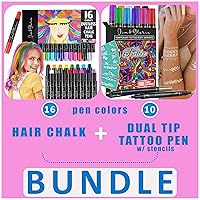 Jim&Gloria Dustless Hair Chalk for girl, Temporary Color Dye + Body Art Tattoo Pen Dual Tip 10 Colors With GOLD & SILVER Skin Markers For Kids Adults, Gifts for Teenage Girl, Teen Girls Trendy Stuff
