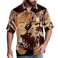 Abstract Art Grunge Brown Cat Men Casual Button Down Shirts Short Sleeve