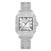 CIVO Ladies Watches Silver Stainless Steel Watches for Women Designer Square Bling Rhinestone Dress Women's Wrist Watches Analogue Stylish Diamond Watch Roman Numerals, Gifts for Women