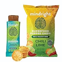 Superfood Vegan Protein Bars (Toasted Coconut,12 Pack) & Nootropic Snack Family Sized Popped Veggie Chips (Chili Lime1oz, 24 Pack) | Gluten Free Non-Gmo Healthy Food for Brain