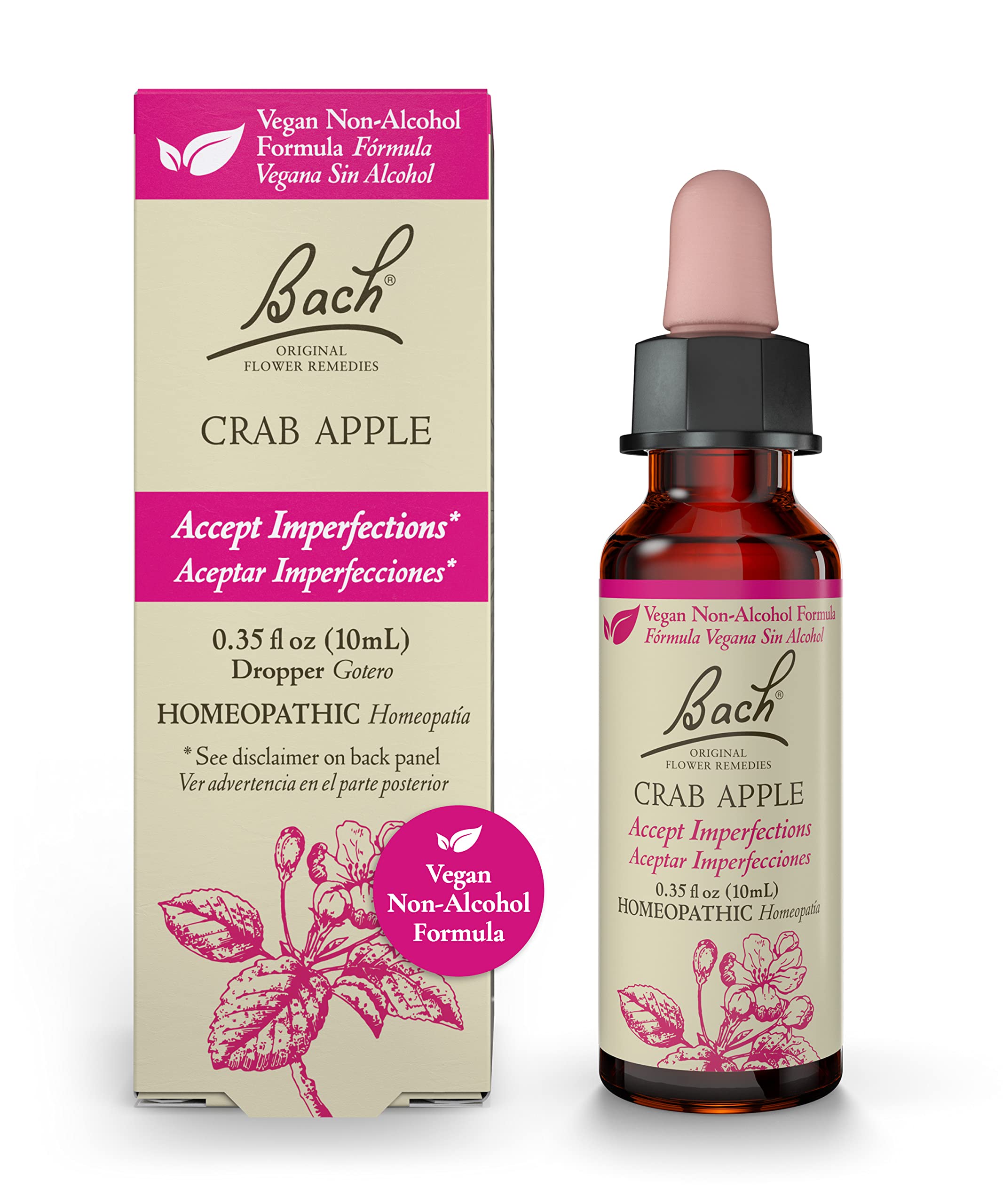 Bach Original Flower Remedies, Crab Apple for Accepting Imperfections (Non-Alcohol Formula), Natural Homeopathic Flower Essence, Holistic Wellness and Stress Relief, Vegan, 10mL Dropper