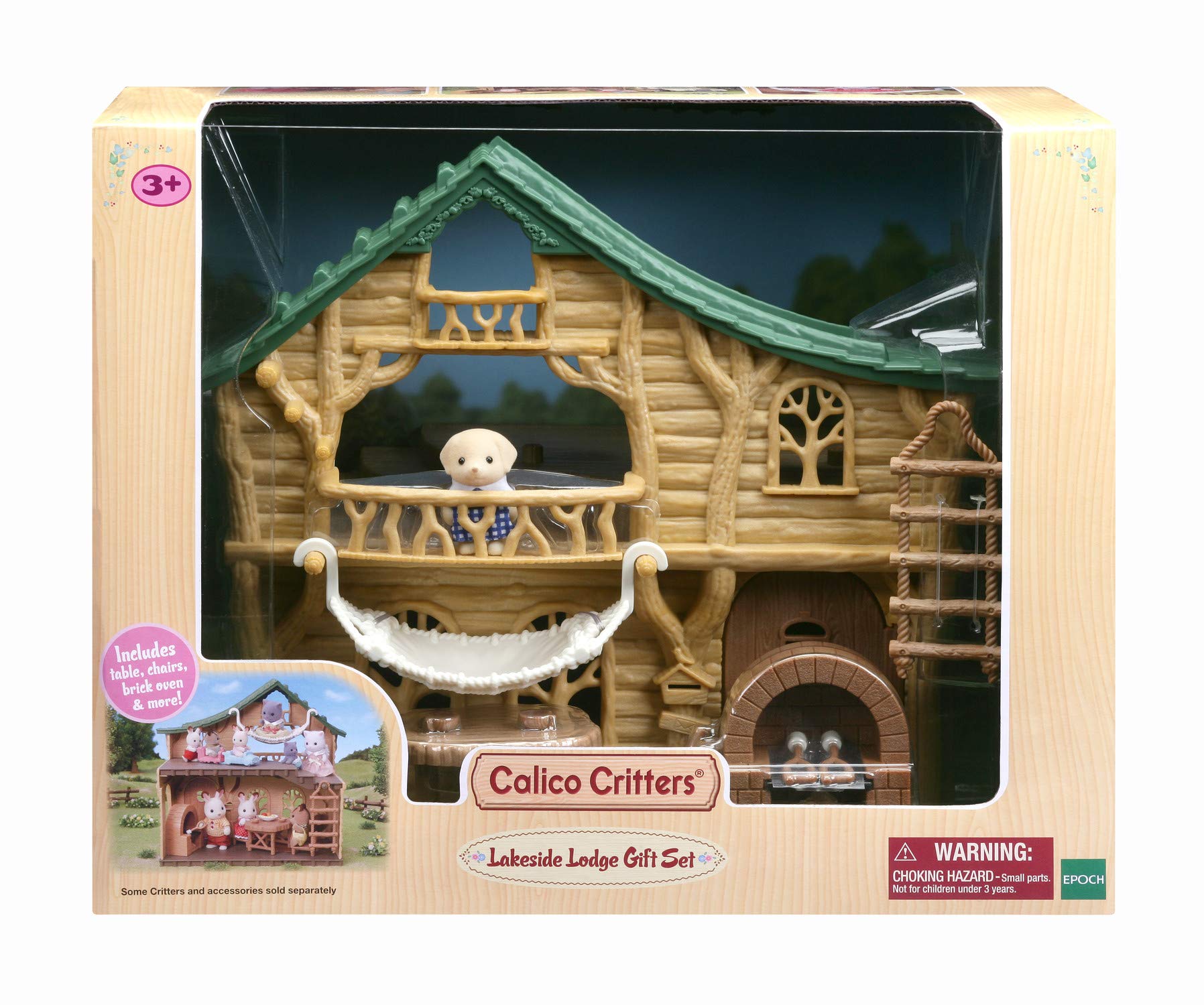 Calico Critters Lakeside Lodge Gift Set, Collectible Dollhouse with Figures, Furniture and Accessories, Pink Medium