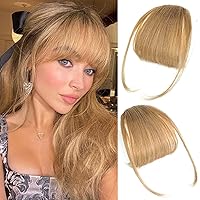 WECAN Clip in Bangs 100% Human Hair Extensions Blonde Wispy Bangs Fringe with Temples Wigs for Women Everyday Wear Curved Bangs (Wispy Bangs, Blonde)