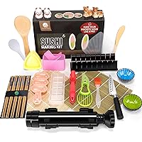 Sushi Making Kit - 27 Piece Professional Sushi Maker Set with Bazooka Roller, Bamboo Mats, Sushi Knife, Ceramic Dishes, and More - Perfect DIY Sushi Gift
