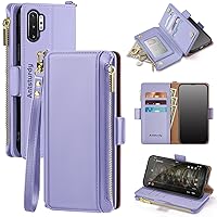 Antsturdy Samsung Galaxy Note 10+ Plus case Wallet with Card Holder for Women Men,Galaxy Note 10+ Plus Phone case RFID Blocking PU Leather Flip Cover with Strap Zipper Credit Card Slots,Light Purple
