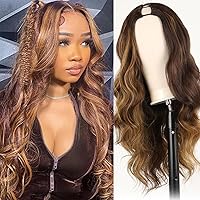 SCENTW Blonde V Part Wig Body Wave Synthetic Wigs for Women 24inch brown V Part Wigs Upgrade U Part Wigs Glueless Full Head Clip in Half Wigs for Black Women V Shape Wigs No Leave Out Thin Part Wig