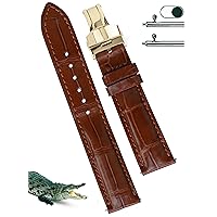 22mm Light Brown Alligator Belly Leather Watch Band Gold Deployment Clasp Men Quick Release Crocodile Exotic Replacement Wristwatch Strap Premium Handmade DH-06D-G-22MM