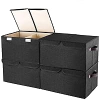 Larger Storage Cubes [4-Pack] Senbowe 33 Quart Linen Fabric Foldable Collapsible Storage Cube Bin Organizer Basket with Lid, Handles, Removable Divider For Home, Nursery, Closet - (16.5 x 11.8 x 9.8”)