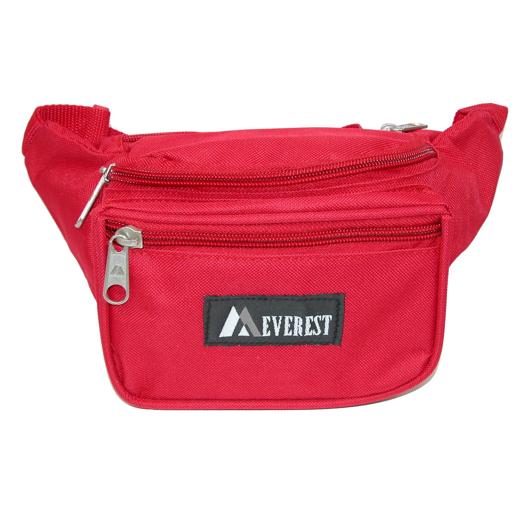Everest Fabric Multi Pocket Fanny Waist Pack, Red
