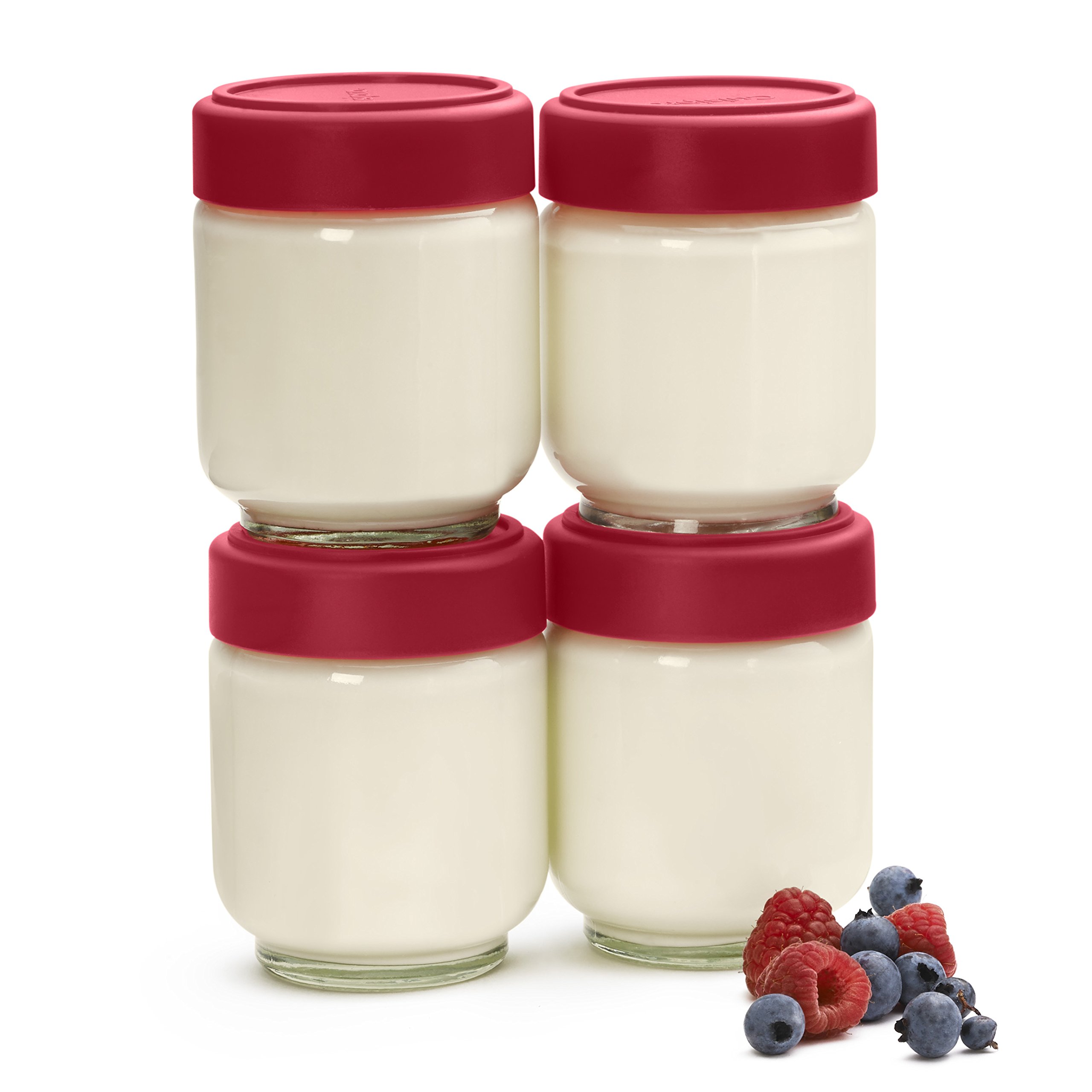 Cuisipro 6 Ounce Glass Jars (Set of 4), Glass/Red
