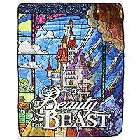 Northwest Disney Beauty and The Beast Stained Glass Enchanted Castle Plush Throw Blanket 46' x 60'