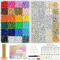 Paodey 14,000pcs Clay Beads Friendship Bracelet Making Kit, 48 Colors 3  Boxes with Bracelet Holder Jewelry Maker with Letter Beads Number Silver  Gold