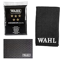 Wahl Professional Tool Mat for Clippers, Trimmers & Haircut Tools, 5 Star Series Barber Cape, & Wahl Professional Black and Silver Barber Towel Bundle