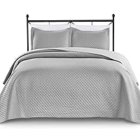Luxe Bedding Solid Color Lightweight Oversize Cotton Filled Stitched 3-Piece Diamond Bedspread Coverlet Set (Full/Queen, 2 Tone Gray / Diamond)